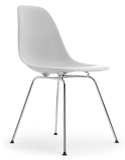 Eames Plastic Side Chair RE DSX, Coton blanc, Sans rembourrage, Sans rembourrage, Version standard - 43 cm, Chromé