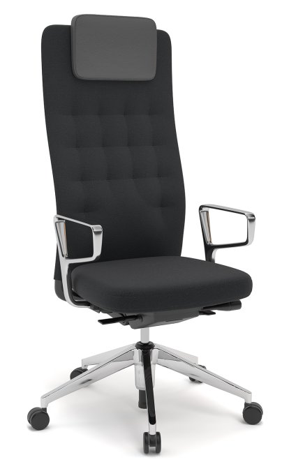 ID Trim L, Mécanisme Flowmotion avec réglage de la profondeur d'assise, Avec supports d'accotoirs en aluminium poli, Noir basic, Tissu Plano nero, Souples pour sols durs