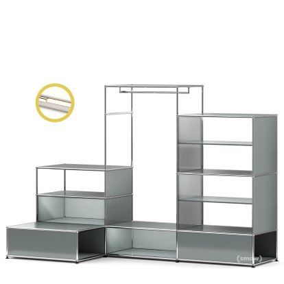Penderie-présentoir USM Haller XL avec éclairage, Gris moyen RAL 7005