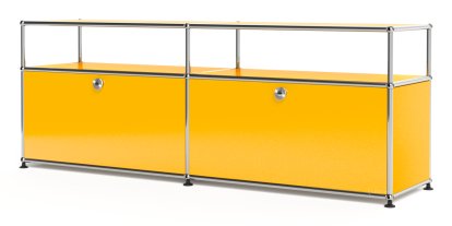 Meuble bas Lowboard L USM Haller avec rehausse, personnalisable, Jaune or RAL 1004, Avec 2 portes abattantes, Sans passe-câbles