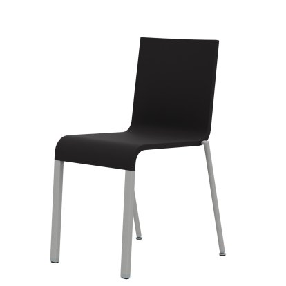 Chaise .03, Empilable, Pieds thermolaqué argent lisse, Sans accotoirs, Noir basic