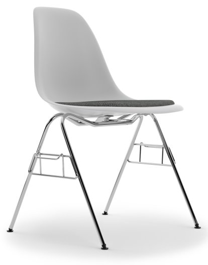 Eames Plastic Side Chair RE DSS / DSS-N, Coton blanc, Avec coussin d'assise, Nero / ivoire, Avec liaison de rangée (DSS)