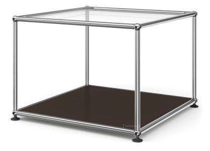 Table d'appoint 50 USM Haller, Panneau supérieur en verre, panneau inférieur en métal, Marron USM