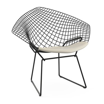 Fauteuil Diamond, Avec coussin, Revêtement protecteur noir Rilsan, Vinyl blanc