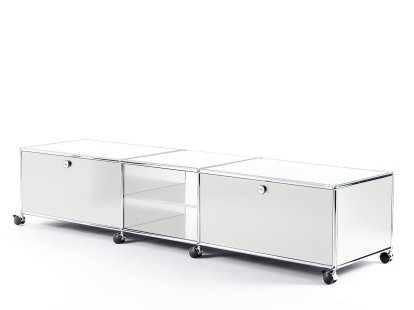 Meuble TV bas Lowboard XL USM Haller à roulettes, Blanc pur RAL 9010