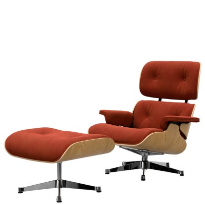 Eames Lounge Chair & Ottoman Calma, Châtaignier naturel, Calma, brandy, 89 cm, Aluminium poli