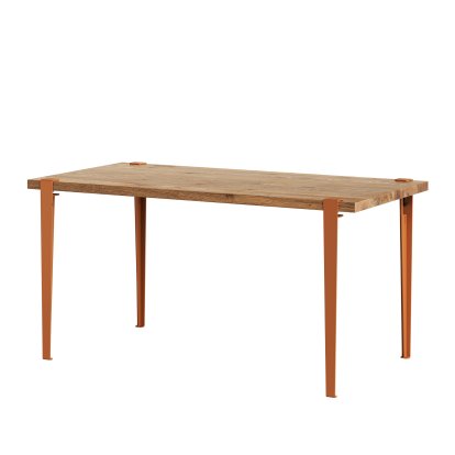 Table à manger Balthazar, Chêne ancien recyclé, Rouge tangerine