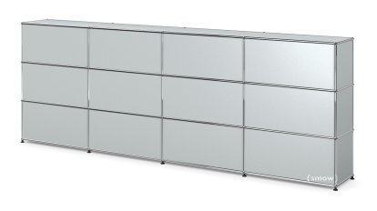 Comptoir d’accueil USM Haller version 1, Argent mat USM, 300 cm (4 éléments), 35 cm