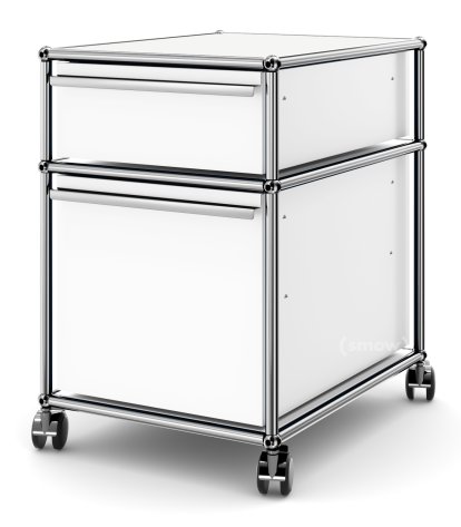 Caisson à roulettes USM Haller avec cadre pour dossiers suspendus, Sans serrures, Blanc pur RAL 9010