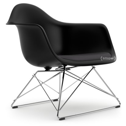 Eames Plastic Armchair RE LAR, Noir profond  , Coussin d'assise gris foncé, Chromé