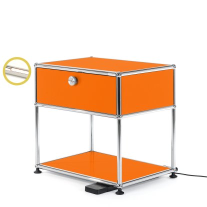 Table de chevet USM Haller E avec variateur de lumière, Orange pur RAL 2004