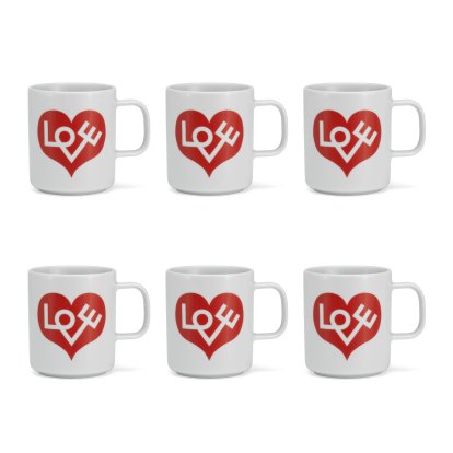 Mug à café Girard , Love Heart, red, Lot de 6