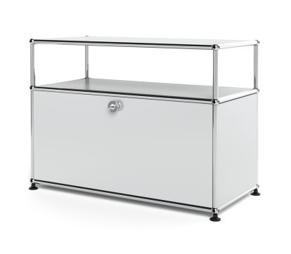 Meuble bas Lowboard M USM Haller avec rehausse, personnalisable, Gris clair RAL 7035, Avec  porte abattante, Sans passe-câbles