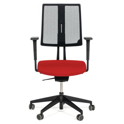 Chaise de bureau pivotante Equo, Noir, Filet, Xtreme Plus (PG0), Rouge YS079, C30 KST avec réglage de la profondeur d'assise, Standard 100 mm, Avec accoudoirs, Avec roulettes dures