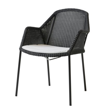 Chaise Breeze, Noir, Avec coussin d'assise, Natté - Blanc