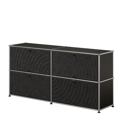 Buffet USM Haller L avec USM Soft Panels, rond, Noir graphite RAL 9011, Gris foncé