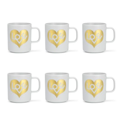 Mug à café Girard , Love Heart, gold, Lot de 6