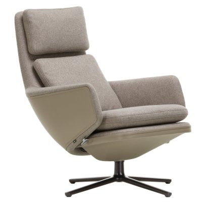 Fauteuil Grand Relax, Sans repose-pieds, Tissu Cosy, fossil / Cuir Forte, sand, Noir basic, 46,5 cm