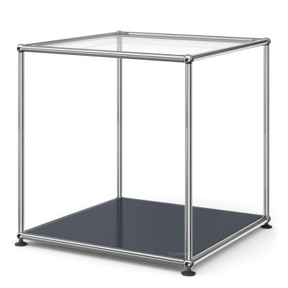 Table d'appoint USM Haller 50 haute, Panneau supérieur en verre, panneau inférieur en métal, Anthracite RAL 7016