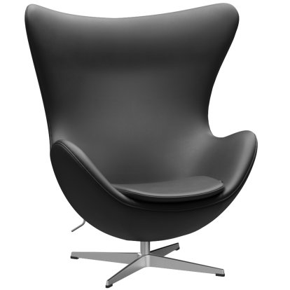 Fauteuil Egg (Oeuf), Cuir Essential, Noir, Aluminium satiné et poli, Sans repose-pied