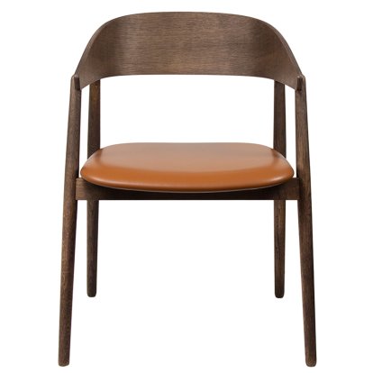 Chaise salle à manger AC2, Chêne fumé, laqué mat, Avec coussin d'assise, cuir cognac