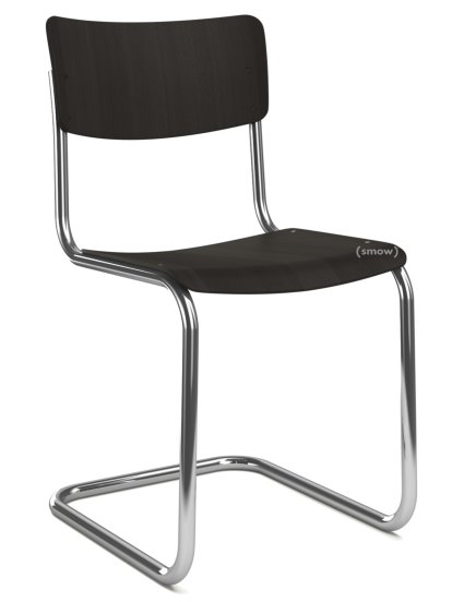 Chaise cantilever S 43 classique, Piétement chromé, Hêtre teinté, Noir (TP 29), Sans coussin d'assise, Sans patins