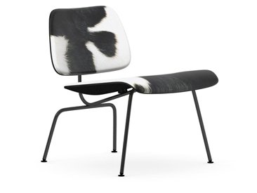 Fauteuil LCM Calf’s Skin, Frêne noir, matériau de revêtement peau noir/blanc, Finition époxy basic dark lisse