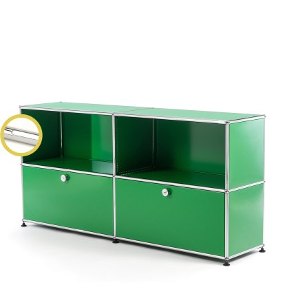 USM Haller E Sideboard L avec éclairage des compartiments, Vert USM, Blanche froide