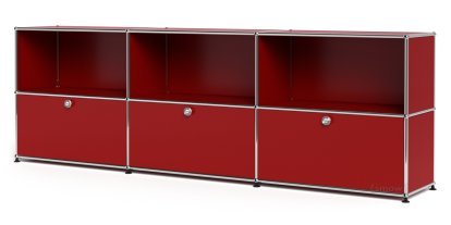 Meuble mixte Sideboard XL USM Haller, personnalisable, Rouge rubis USM, Ouvert, Avec 3 portes abattantes