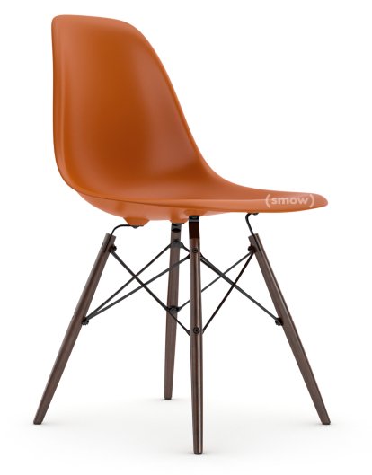Eames Plastic Side Chair RE DSW, Orange rouille, Sans rembourrage, Sans rembourrage, Version standard - 43 cm, Érable foncé