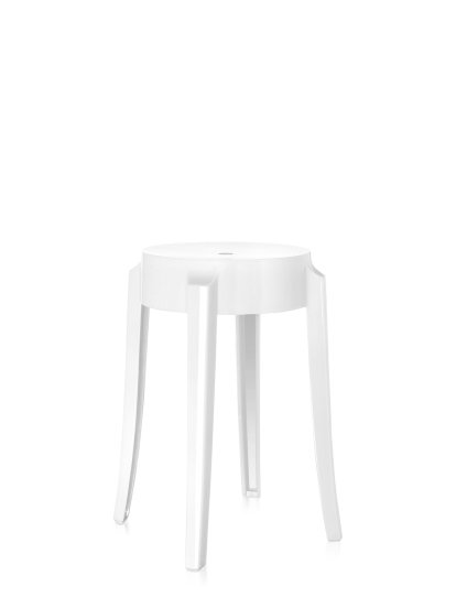 Tabouret Charles Ghost, Piétement 39 x assise 26,5 x hauteur 46, Opaque, Blanc brillant