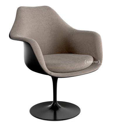 Fauteuil Tulipe Saarinen, Rotatif, Coque et coussin d'assise rembourré, Noir, Beige (Eva 177)