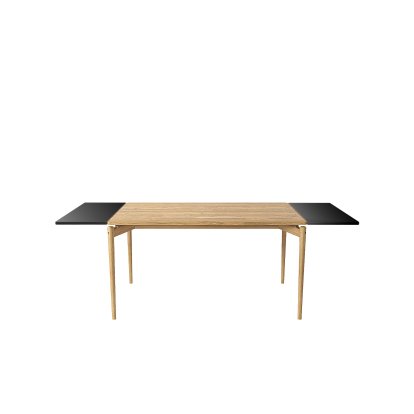 Table PUREdinner, 140 x 85 cm, Chêne huilé blanc, Avec 2 panneaux d'extension MDF noir (L 140-240 cm)