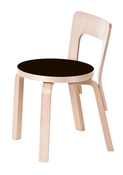 Chaise enfant N65, Assise linoléum noir, pieds bouleau laqué nature