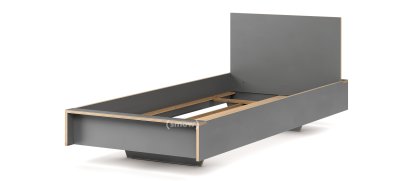 Lit Flai, 90 x 200, Avec tête de lit, CPL anthracite, Sans sommier