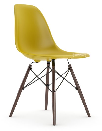 Eames Plastic Side Chair RE DSW, Moutarde, Sans rembourrage, Sans rembourrage, Version standard - 43 cm, Érable foncé