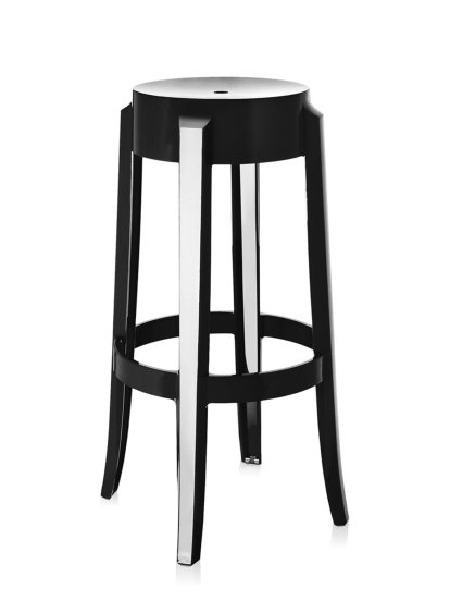 Tabouret Charles Ghost, Piétement 46 x assise 29 x hauteur 75, Opaque, Noir brillant