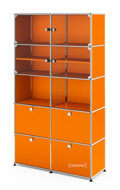 Vitrine USM Haller, H 179 x L 103 x P 38 cm, Orange pur RAL 2004, Tous les compartiments avec serrures