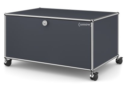 Meuble bas Lowboard TV sur roulettes USM Haller, Avec porte abattante et paroi arrière, Anthracite RAL 7016