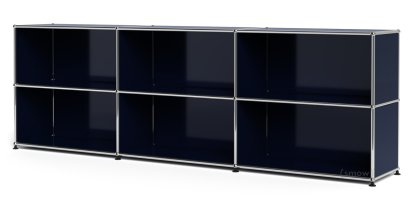Meuble mixte Sideboard XL USM Haller, personnalisable, Bleu acier RAL 5011, Ouvert, Ouvert