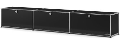 Meuble bas Lowboard XL USM Haller, personnalisable, Noir graphite RAL 9011, Avec 3 portes abattantes, 35 cm