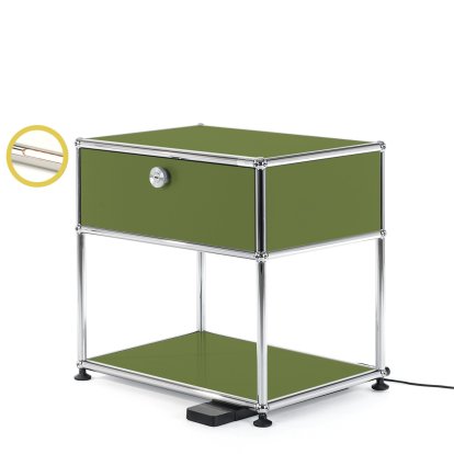 Table de chevet USM Haller E avec variateur de lumière, Vert olive RAL 6003