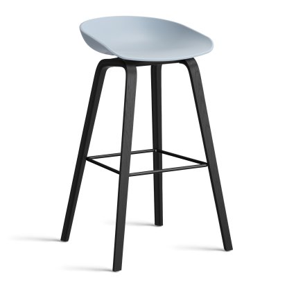 About A Stool AAS 32, Version bar: hauteur de l'assise 74 cm, Chêne laqué noir, Slate blue 2.0
