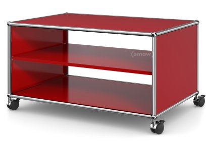 Meuble bas Lowboard TV sur roulettes USM Haller, Sans porte abattante et sans paroi arrière, Rouge rubis USM