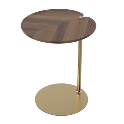 Table d'appoint Leaf-1 , Rond, laiton bronzé, Noyer huilé naturel