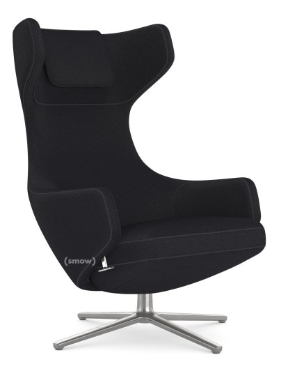 Fauteuil Grand Repos, Fauteuil Grand Repos, Tissu Cosy 2 noir mérinos, 45 cm, Poli
