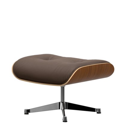 Eames Lounge Chair Ottoman, Noyer naturel, Cuir Premium F marron, Aluminium poli