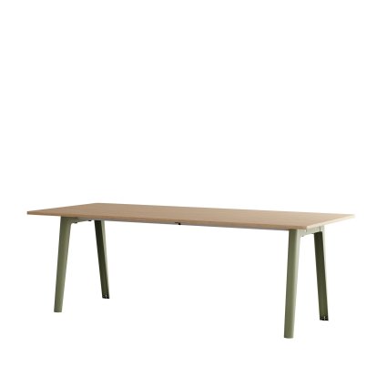 Table à manger New Modern rectangulaire, métal/bois, 220 x 95 cm, Finition chêne, Vert kaki