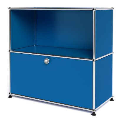 Meuble mixte Sideboard M USM Haller, personnalisable, Bleu gentiane RAL 5010, Ouvert, Avec  porte abattante