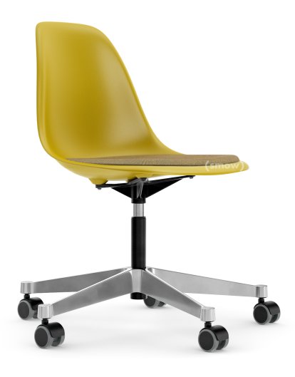 Eames Plastic Side Chair RE PSCC, Moutarde, Avec coussin d'assise, Moutarde / gris foncé
